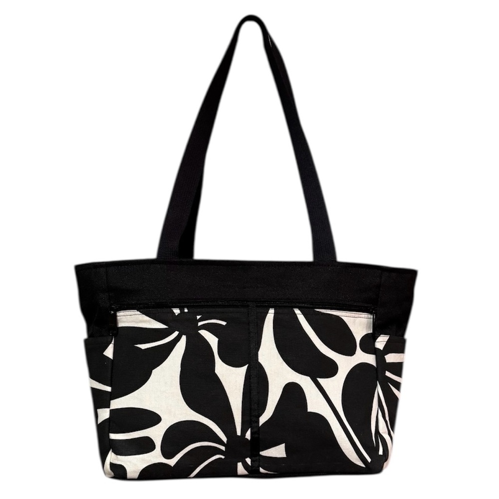 Mailelani’s Kauai Black & White Floral Zip Top Canvas Tote - Picture 4 of 8